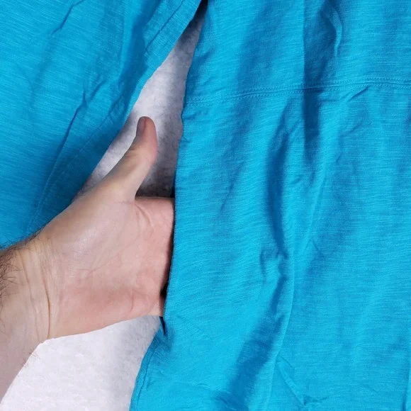 Chico's Open Front Cardigan Small Blue Long Sleeve Asymmetrical Hem Layering - Picture 6 of 10